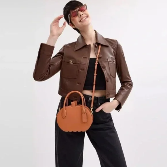 NWT Coach Orange Pumpkin Leather Bag CU868 - Picture 4 of 11